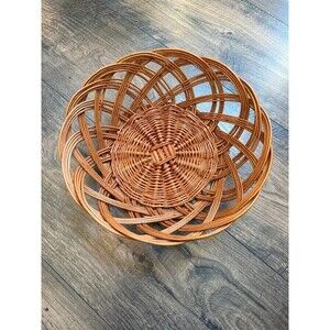 Vintage Round Wicker Rattan Basket 10” Boho Farmhouse Decor